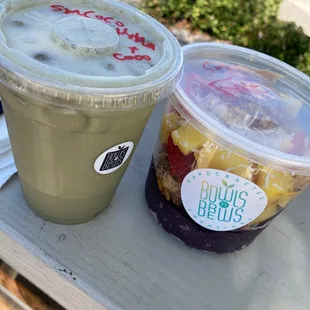 Acai bowl - Fire bowl and coconut macha latte