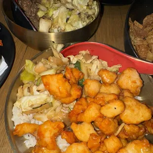 Crispy Orange Chicken and Steak Bulgogi