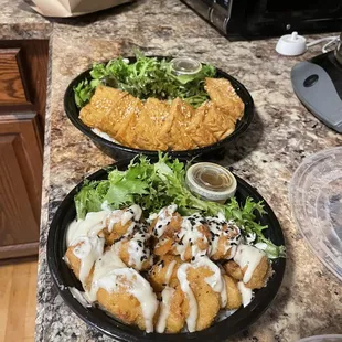 Tofu bowl and garlic cauliflower bowl