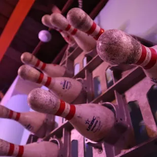 a row of bowling pins