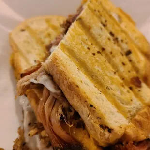Grilled cheese with smoked pork.