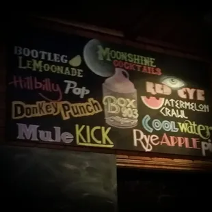 a chalkboard with a variety of items on it