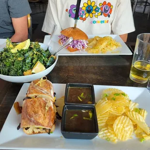 Portobello dip, bbq tempeh, kale salad