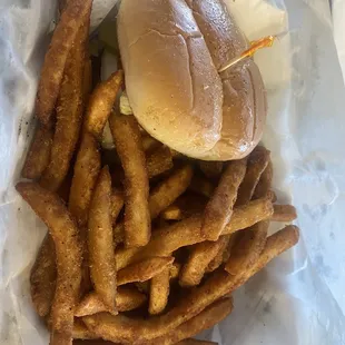 Deluxe Angus Burger with fries