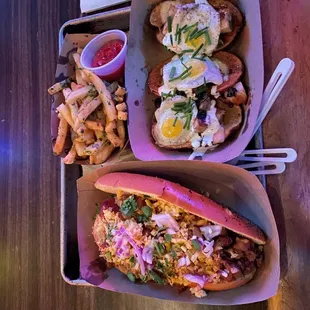 two hot dogs and french fries