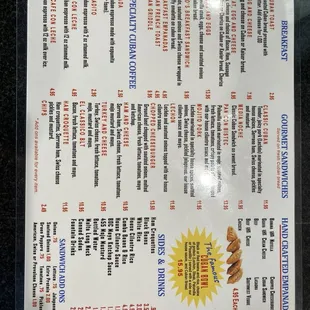menu