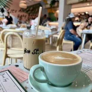Iced latte with lavender and cappuccino