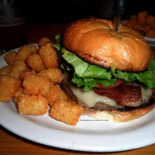 California burger with tater tots.