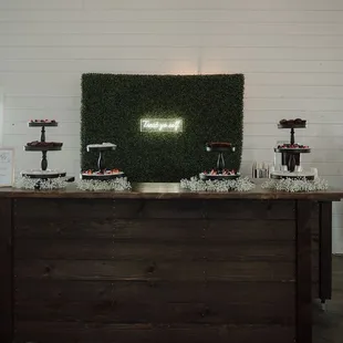 Vanilla petit fours, fruit tarts, and brownies