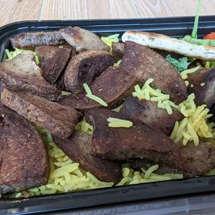 This is what your lamb bowl looks like without the sauce. Pretty dry and crunchy.