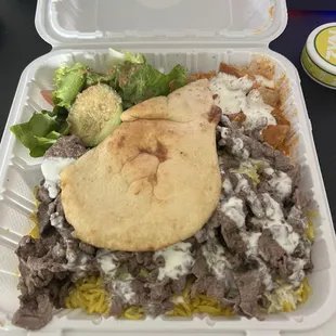 Steak Over Rice &amp; Salad