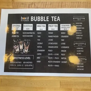 Menu for Bubble Teas