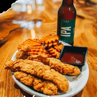 Chicken Strips with Sweet Potato Waffle Fries