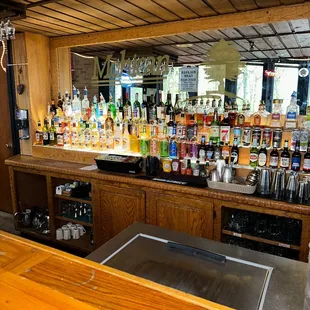 a bar with a lot of bottles of alcohol