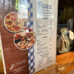 Pizza menu