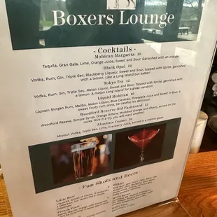 Specialty drink menu