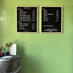 menus on a green wall