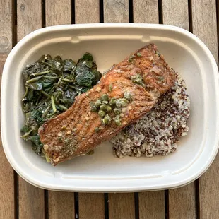 Lemon Caper Salmon w/ Sauteed Spinach &amp; Quinoa