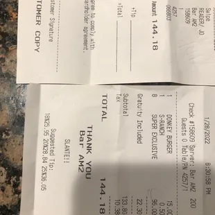 the receipts for the game