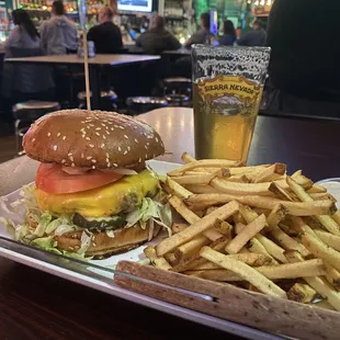 The Classic Boxing Donkey Burger and fries. With a side of Donkey Sauce (free). And a Pliny The Elder. Love this place!
