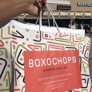 Cute bag + outside of restaurant