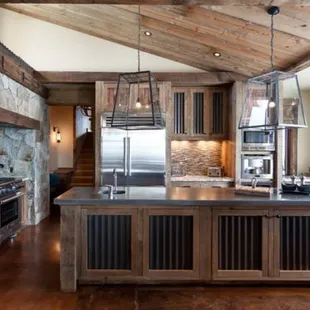 a kitchen with a large island