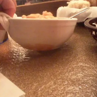 Beans served on dirty plate.