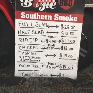 Food truck menu