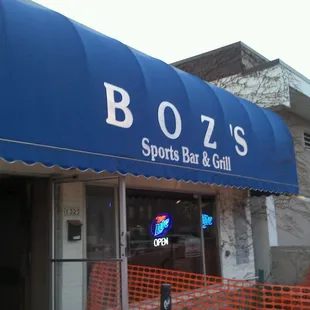 a blue awning