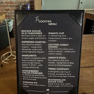 Cocktail menu