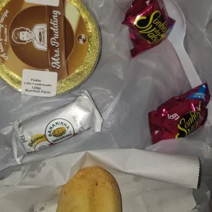 Cheese bread, flan, &amp; candy