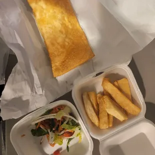 Cheese empanada, yuca fries and pico de gallo - unbelievably delicious!
