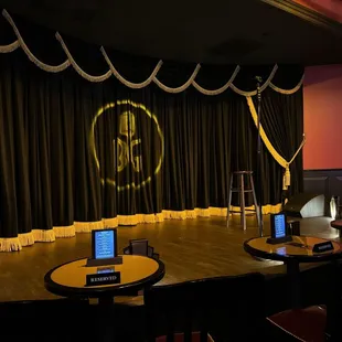 View from the second row of tables, left of center.