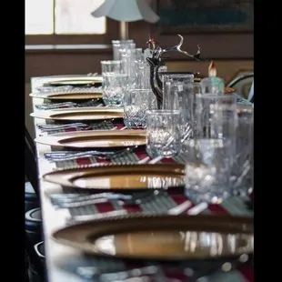 a table set for a formal dinner