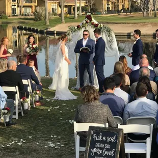 Wedding Ceremony by he lake at Pheasant Run Golf Club