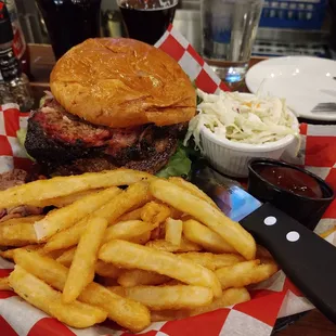 The smoker runs Fri-Sun so I couldn't resist adding a little something extra.  Burger with brisket on top.