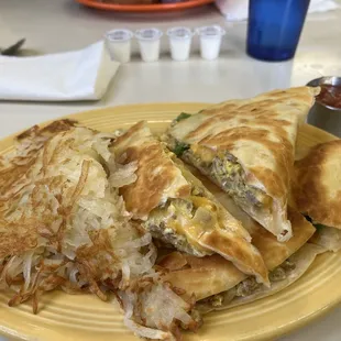 Breakfast quesadilla w hash browns