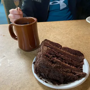 Chocolate cake and coffee