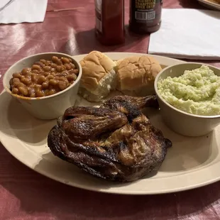 Smoke chicken, beans and coleslaw