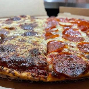 Thin crust - half pepperoni half sausage