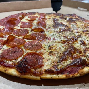 Thin crust - half pepperoni half sausage