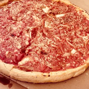 Deep dish pizza I add onions and usually mushroom and sausage