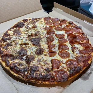 Thin crust - half pepperoni half sausage
