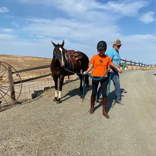 Heading to the arena to learn how to ride.