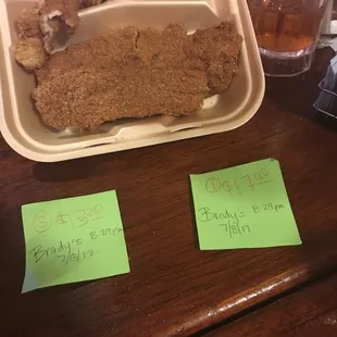 The fish was fried in old grease and our receipts were on post it notes.