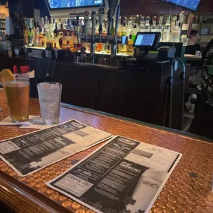 menus and drinks on the bar