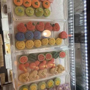 a display of decorated cookies