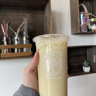 Jasmine milk tea with boba