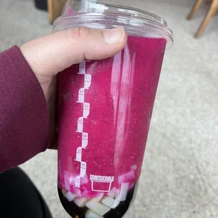 Dragonfruit smootea with jelly and bobba