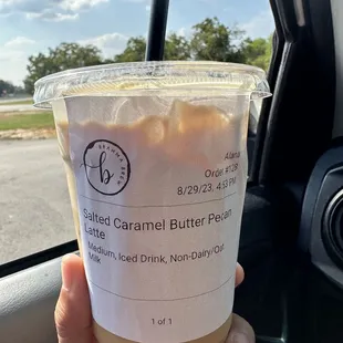 Salted caramel butter pecan iced latte (medium size)